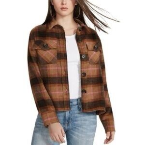 BB Dakota X Steve Madden | Brown and pink plaid boxy shacket jacket NWT Size L